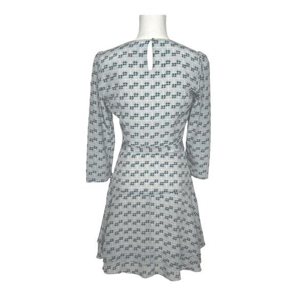 Reiss Giselle Watercolor Three-Quarter Sleeve Blue Geo Print Silk Dress Size 4 - Picture 3 of 15
